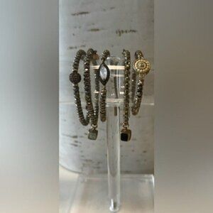 Bracelet Set of 5 Gold Bracelets with Natural Gemstones - Gold Bracelets